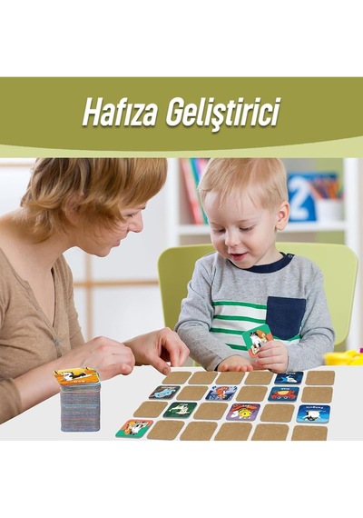 Ahşap Zeka Kartı Eşleştirme Oyunu 72 Parça Sevimli Hayvanlar Türkçe Kartlar
