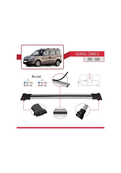 Vauxhall Combo D 2012-2018 Arası İle Uyumlu Fly Model Ara Atkı Tavan Barı Gri 3 Adet Bar