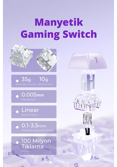 Gravastar Mercury V75 He Hall Effect Manyetik Switch Gaming Klavye, Hot-swappable, Rapid Trigger, 80