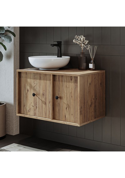 Gusto Ayaksız Oval Lavabolu Mdf 75 Cm Çekmeceli Banyo Dolabı Atl Atlantik Çam