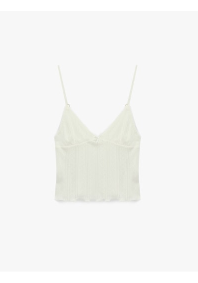 Koton Pamuklu V Yaka Rahat Kesim Askılı Pijama Üstü Ekru 7wlk90011mk