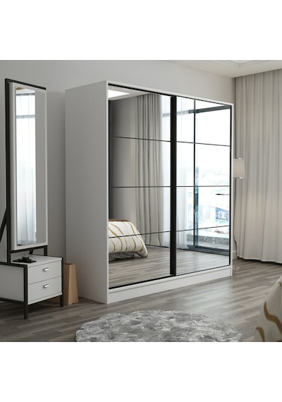 Minarmobilya Minar Kale 2 Kapaklı Aynalı Sürgülü Dolap 180 Cm - Beyaz (541417038)