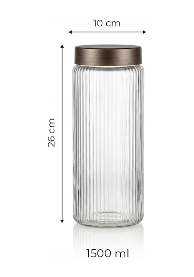 6 Adet 1,5 Litre Mega Boy Bambu Kapak Görünümlü Çizgili Kavanoz Seti 1500 Ml Şeffaf