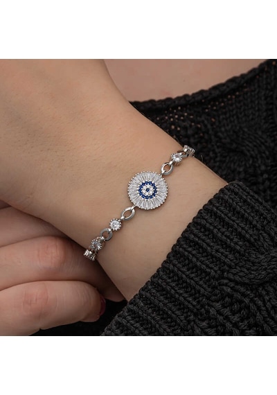 Stillove Gümüş Baget Taşlı Nazar Kadın Bileklik