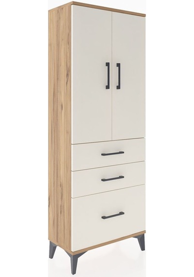 Arges Dolap 2 Raflı Tek Çekmeceli 4 Kapaklı 60x30x163 Antrasit-aytaşı Atlas Çam