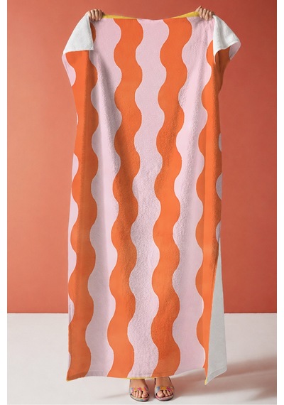 Dalgalı Çizgili Modern Plaj Havlusu - Turuncu Pembe Minimalist Havuz Deniz Hızlı Kuruyan Plaj Örtüsü Yumuşak Mercan Dalgalı Çizgili Modern Plaj Havlusu - Turuncu Pembe Minimalist Havuz Deniz Hızlı Kuruyan Plaj Örtüsü Yumuşak Mercan