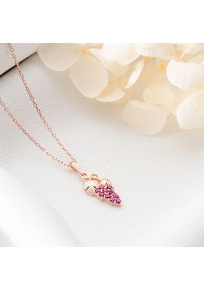 Vaoov 925 Ayar Gümüş Pembe Taşlı Üzüm Hediye Kolye Rose