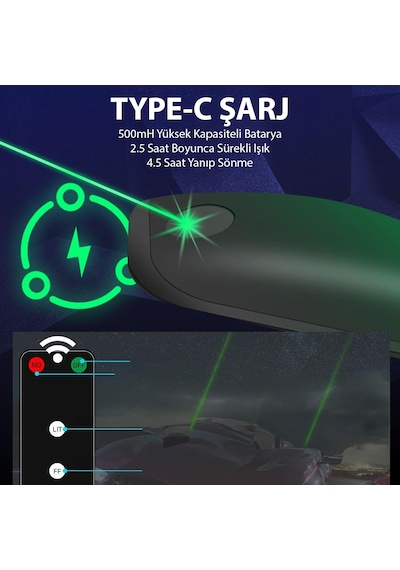 H901 Araç Oto Şarjlı Lazer Uzun Menzilli Uyarı Güvenlik Işığı 1 Adet