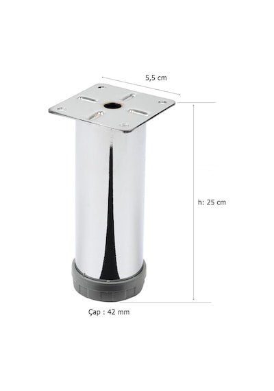 4 Adet Mobilya Ayağı Metal 25 Cm Alttan Ayarlı 42 Mm Krom Ayak
