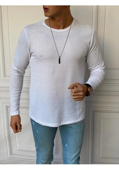 Modefendi Slim Fit İtalyan Kesim Pamuk Örme Sweat Beyaz