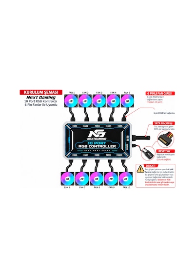 Ng 10 Port Rgb Fan Kontrolcü & Kumandalı Anakart Desteği Yok