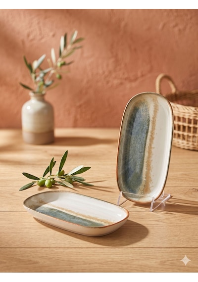 2 Li Küçük Oval Tabak / Servis / Meze / Sunum Tabağı 18 Cm Bonna Fium Hygge Oval Plate