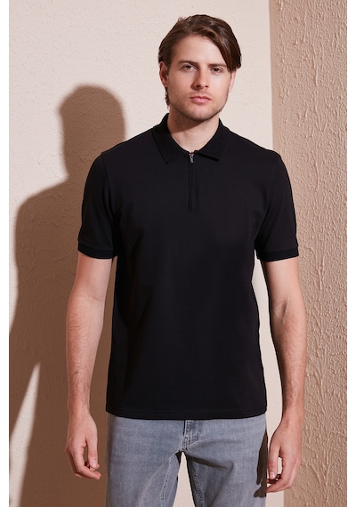 Buratti Pamuklu Regular Fit Yarım Fermuarlı Erkek Polo Yaka T Shirt 5901029 Siyah