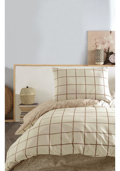 Cozy Home Tek Kişilik Lastikli Çarşaflı Nevresim Takımı Kare Krem