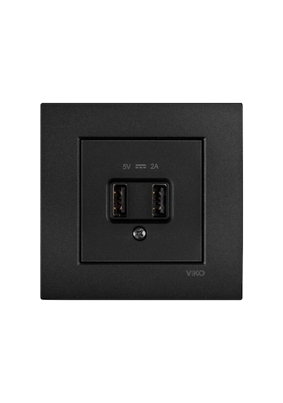 Viko Novella Siyah Usb Şarj Prizi 5v 2a Çerçeveli