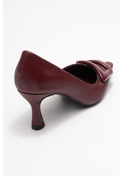 Luvishoes Luvi Shoes Astra Bordo Çizgili Tokalı Kadın Topuklu Ayakkabı Bordo