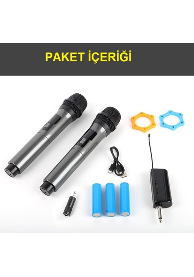 Profesyonel 2 Kanal Uhf Kablosuz Telsiz Mikrofon