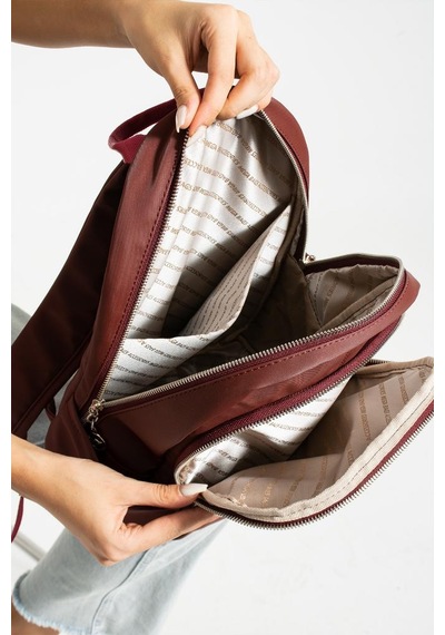 Baginn Saten Kumaş Kadın Sırt Çantası 38 28 Cm Yağmur İtici Kumaş Mega Bag Günlük Kullanıma Uygun Bordo