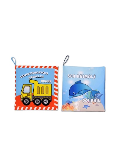 2 Kitap Tox İngilizce İş Makinaları Ve Deniz Canlıları Kumaş Sessiz Kitap E118 E122 - Bez Kitap , Eğitici Oyuncak , Yumuşak Ve Hışırtılı