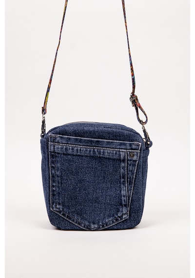 Fabric Craft Bag Kadın Çapraz Çanta Denim Kot Cepli Desenli Askılı Özel Seri 21x21 Cm Lacivert