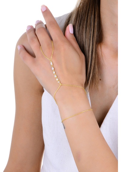 Gümüş Altın Yaldızlı Zirkon Taşlı Geometrik Şekilli Şahmeran Barcode Beyaz - Rose Gold