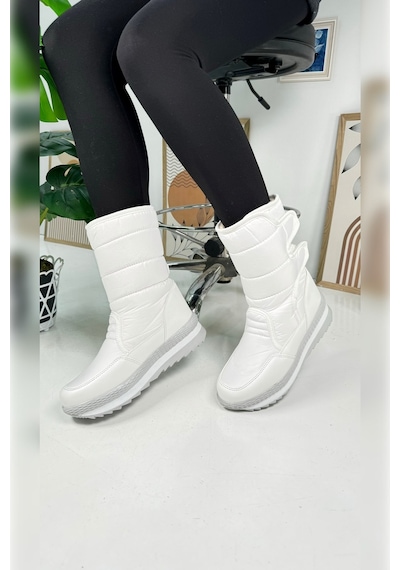 Nstil Alves Unisex Kadın - Erkek - Çocuk Kar Botu İçi Kürklü Cırt Cırtlı Kaymaz Taban Ayakkabı 802 Beyaz