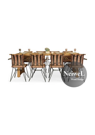 Neiwel Doer Doğal Ahşap Yemek Masası-120-300 Açık Ceviz