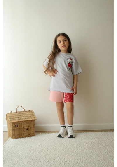 Jeliboomkidswear Kiz Çoçuk 3-10 Yaş Şortlu Kısa Kollu 2 Li Takım Gri