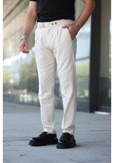 Tasarım İtalyan Model Keten Pantolon Krem