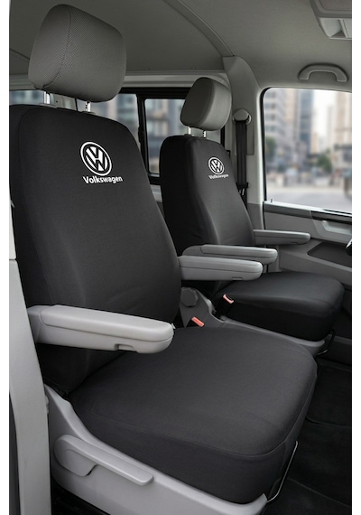 Volkswagen Transporter 4+1 - Siyah Penye Oto Koltuk Kılıfı - Marka Logo Baskılı
