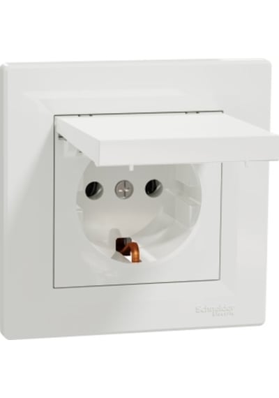 Schneider Electric Asfora Beyaz Kapaklı Topraklı Çerçeveli Priz 10 Adet