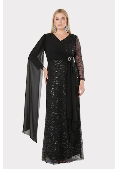 Lilas Xxl Kadın Büyük Beden V Yaka Pelerin Detaylı Pul İşlemeli Uzun Abiye Elbise 2521 Siyah Siyah Lilas Xxl Kadın Büyük Beden V Yaka Pelerin Detaylı Pul İşlemeli Uzun Abiye Elbise 2521 Siyah Siyah