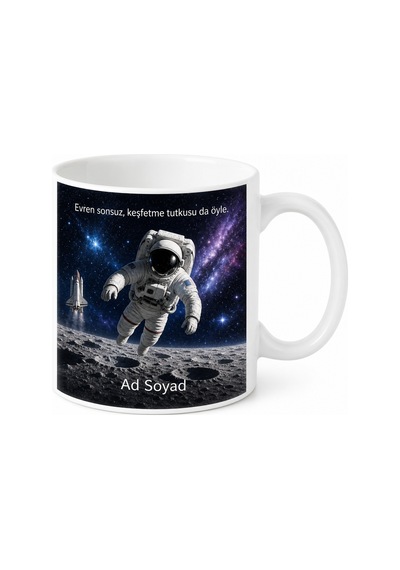 Astronot Uzay Yürüyüşü Ay Yüzeyi Evren Keşfi Kupa Bardak Yıldızlararası Hediye Beyaz / Çok Renkli