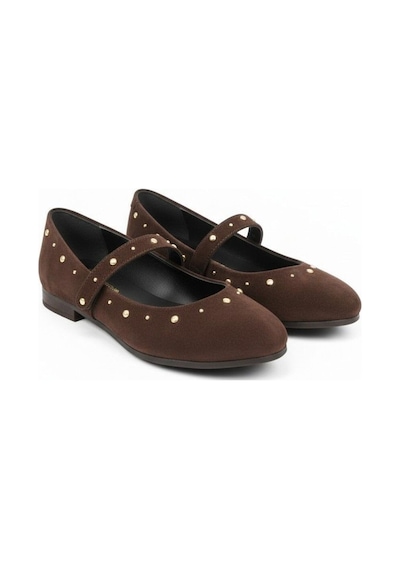 Ne&ve Shoes Kahve Süet Pim Detaylı Yuvarlak Burunlu Kadın Günlük Babet Kahverengi