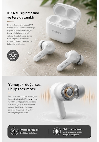Philips TAT1149WT/00 True Wireless Bluetooth 5.4 Dynamic Bass IPX4 Kulak İçi Kulaklık