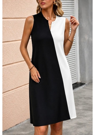 Efnaz Style Kadın Askılı V Yakalı Çift Renkli Ithal Krep Kısa Elbise Siyah Efnaz Style Kadın Askılı V Yakalı Çift Renkli Ithal Krep Kısa Elbise Siyah