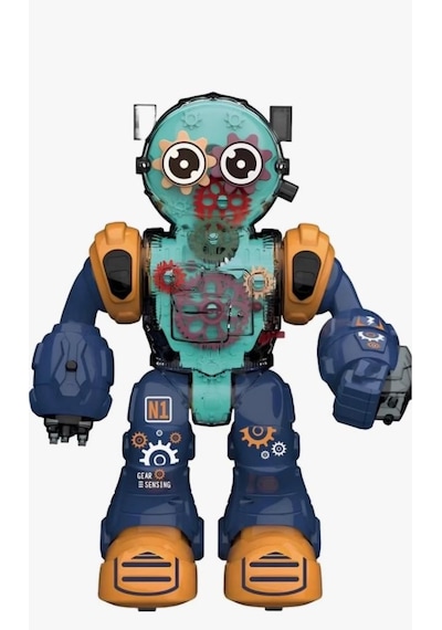 Şeffaf Dişli Mekanizmalı, Işıklı, Sesli, Hareketli Ve Ok Atan Eğitici Robot Oyuncak - 24.5 Cm