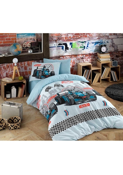 Mira Home Tek Kişilik Genç Erkek Çocuk Nevresim Takımı Race Beyaz