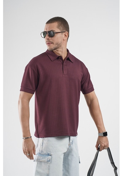 Polo Yaka Çizgi Detaylı Regular Kalıp Erkek Tişört Bordo