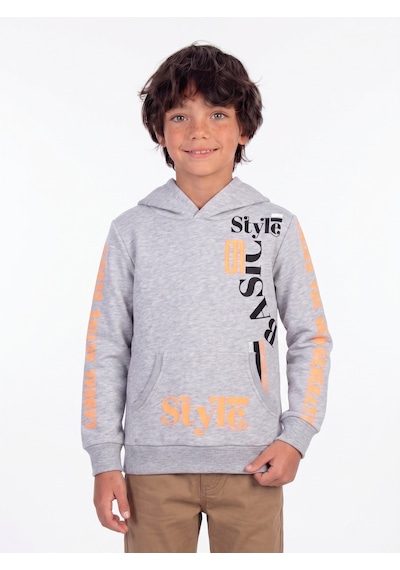 Onloox Erkek Gri Melanj Erkek Çocuk Gri Melanj Pamuklu Kapüşonlu Uzun Kollu Baskılı Kanguru Cepli Sweatshirt 9-10 Yaş