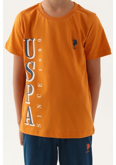 U.S. Polo Assn. Lisanslı Graphic Turuncu Erkek Çocuk Pijama Takımı 5274-43255 Kiremit