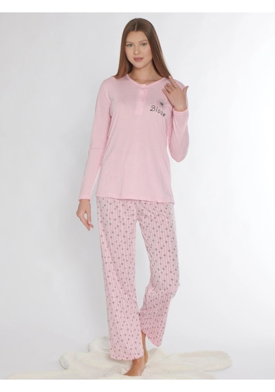 Uzun Kol Pijama Takım Viskon Alperi 790-76 Pembe