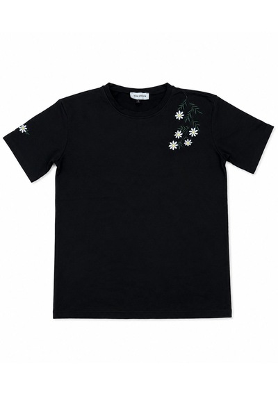 Yubistitch Tshirt Nakış İşlemeli Çiçek 6-Siyah S