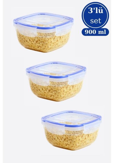 900 Ml Contalı Kilitli Sızdırmaz Hava Almaz Saklama Kabı Kahvaltılık 3 Lü Set 900mlx3 Adet Plastik Diğer