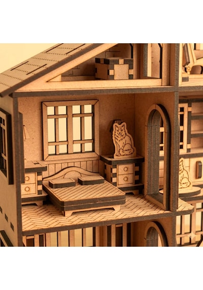 Köşk Ev Ahşap Maket Seti Dıy 3d Puzzle Çok Odalı Bebek Evi Koleksiyoner Modeli 220 Parça