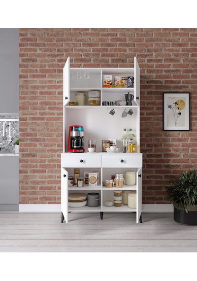 Demre 4 Kapaklı 2 Çekmeceli Kahve Köşeşi Beyaz Tamamı Mdf 100 Cm Beyaz