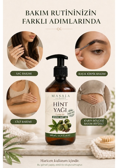 Soğuk Sıkım Hint Yağı 500 Ml %100 Saf Castor Oil, Kilitli Kapak Ve Pompa Hediyeli