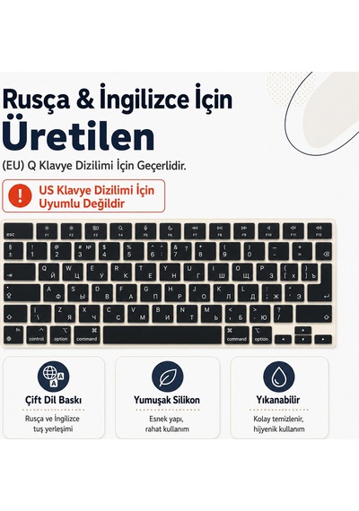 Macbook Air 13.6 İnç M2 M3 M4 M5 A2681 A3113 A3240 A3449 Uyumlu Rusça İngilizce Q Klavye Koruyucu Diğer