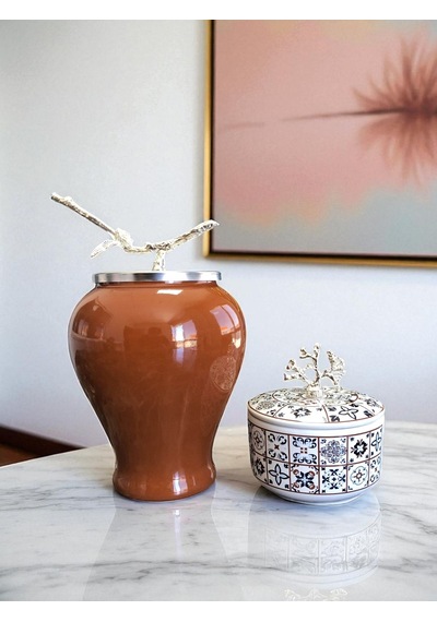 Dekoratif - Kahverengi Şah Küp Ceramic Obje Gümüş