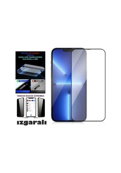 Apple Uyumlu   iPhone 14 Pro Hayalet Ekran Koruyucu Toz Filitreli Izgaralı Anti Dust Tam Kaplayan Kırılmaz Cam